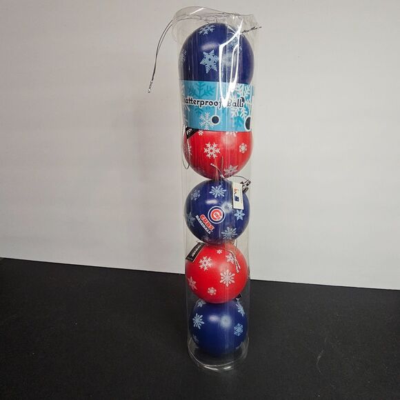 New Chicago Cubs Shatterproof Christmas Ornaments Set of 5 Blue Red Snowflakes - Picture 1 of 4